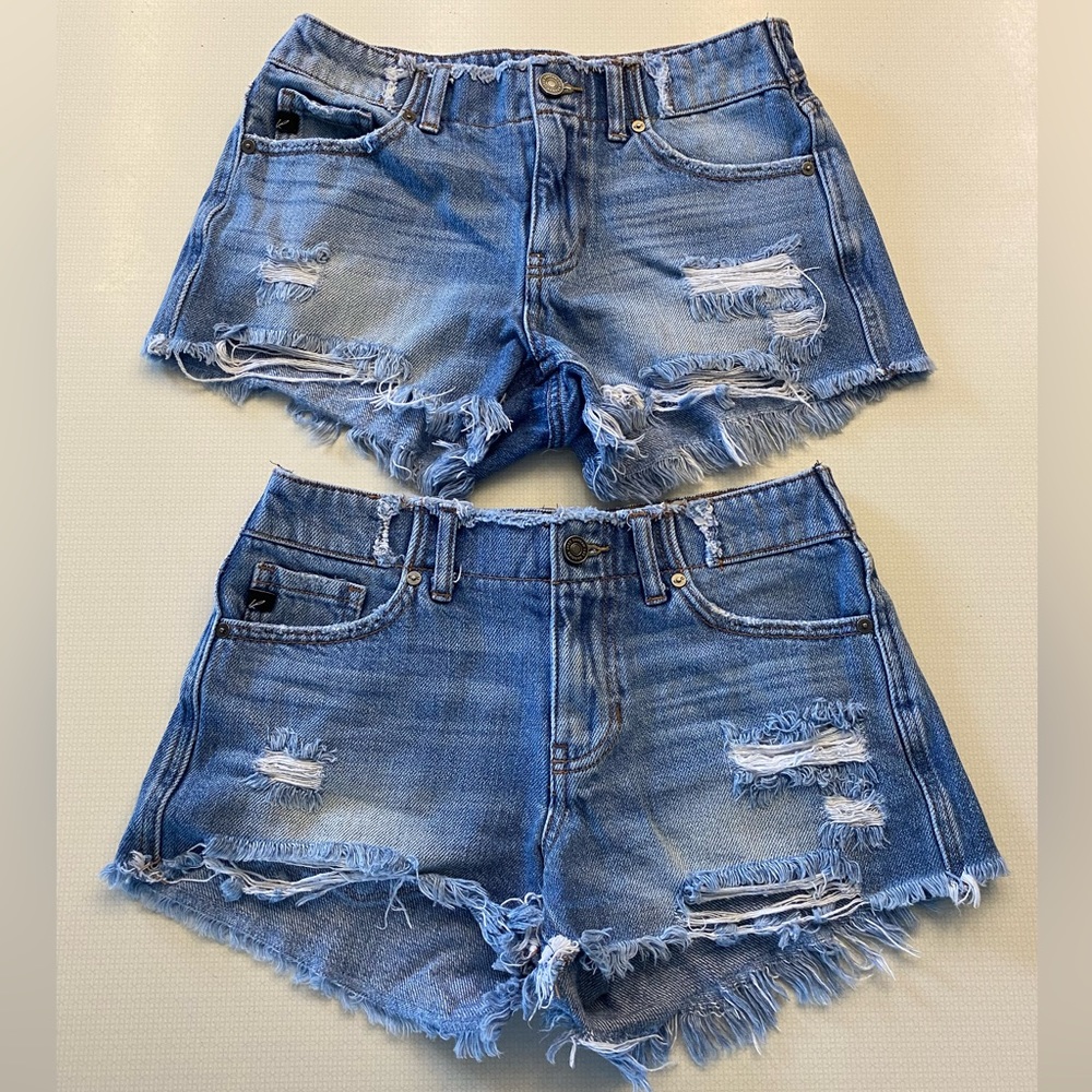 Women’s, KanCan, XS, (2 Pair) Medium Wash, Distressed, Frayed Jean Shorts